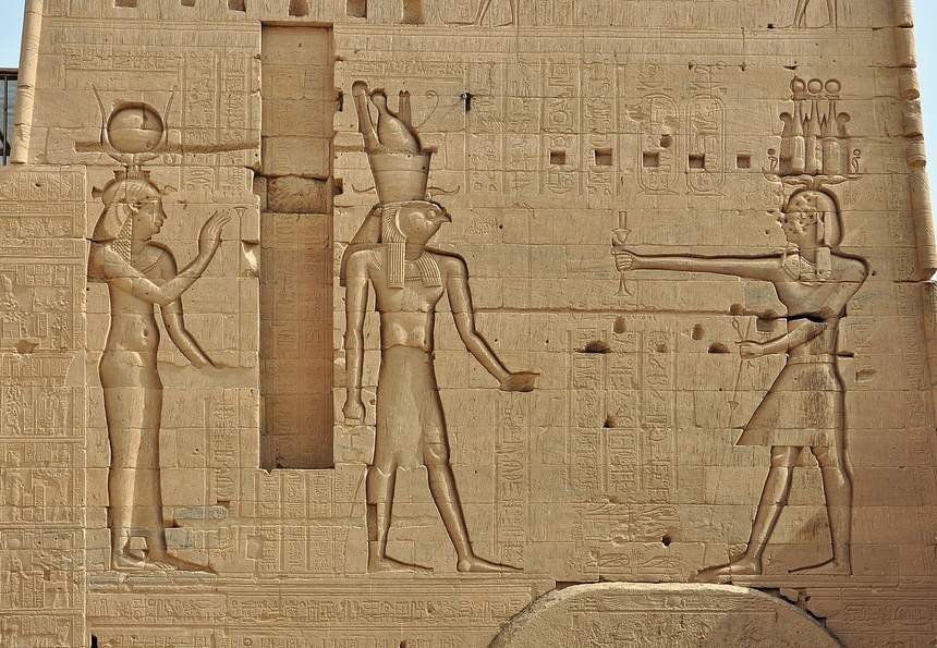Philae temple approached by boat, Aswan