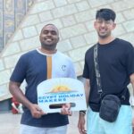 a wonderful shot of two of our visitors in front of the grand egyptian museum