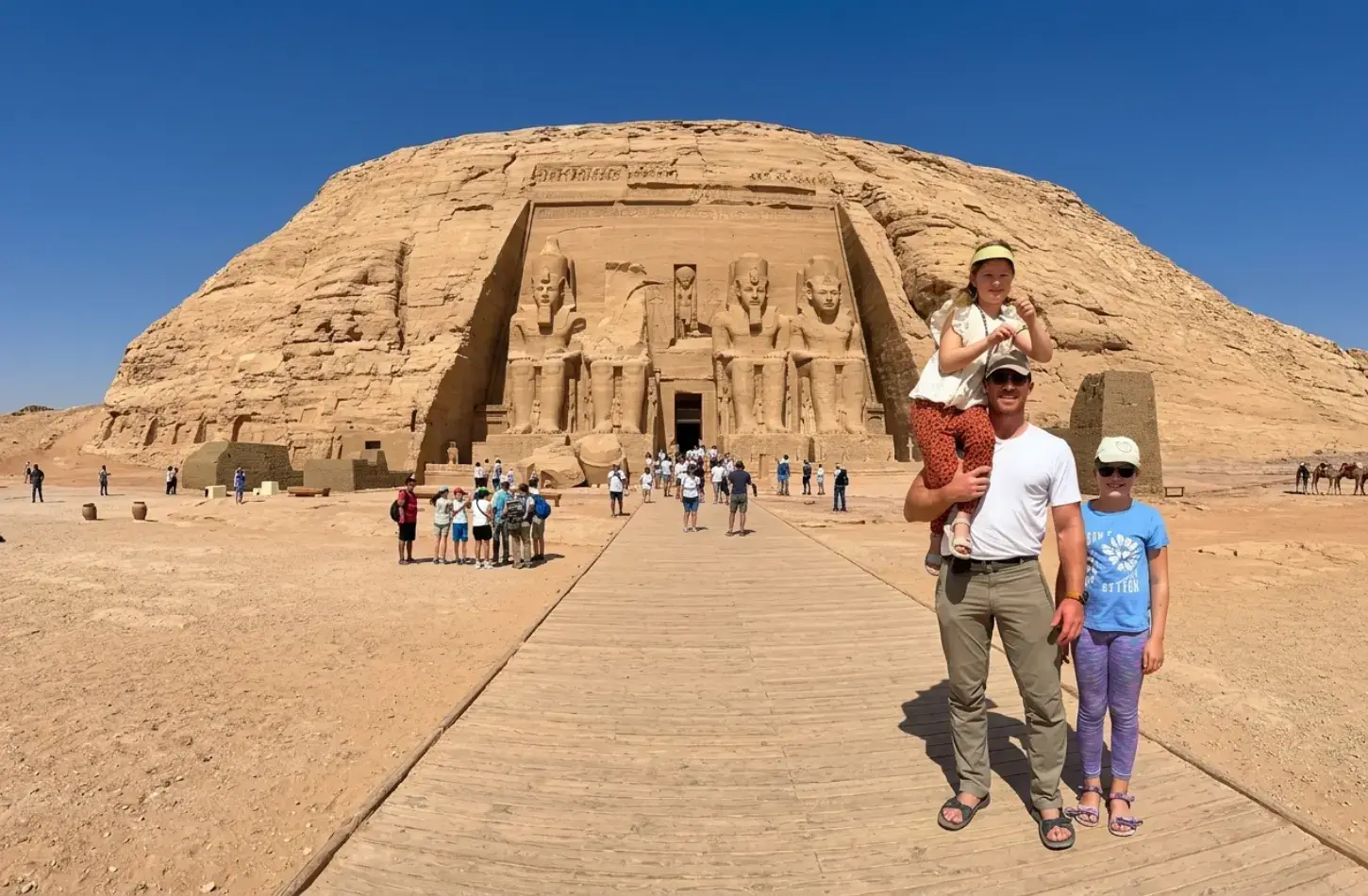 Family visiting the ancient Abu Simbel temples during a 7 day Egypt itinerary